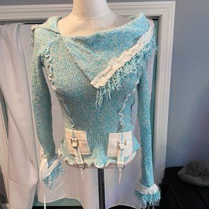 Unique sweater pullover with ties on sleeves